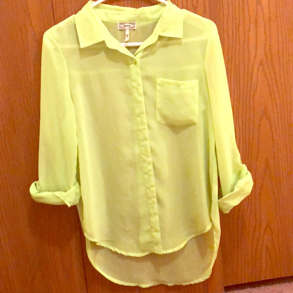 Kirra Pacsun bright highlighter button up sheer